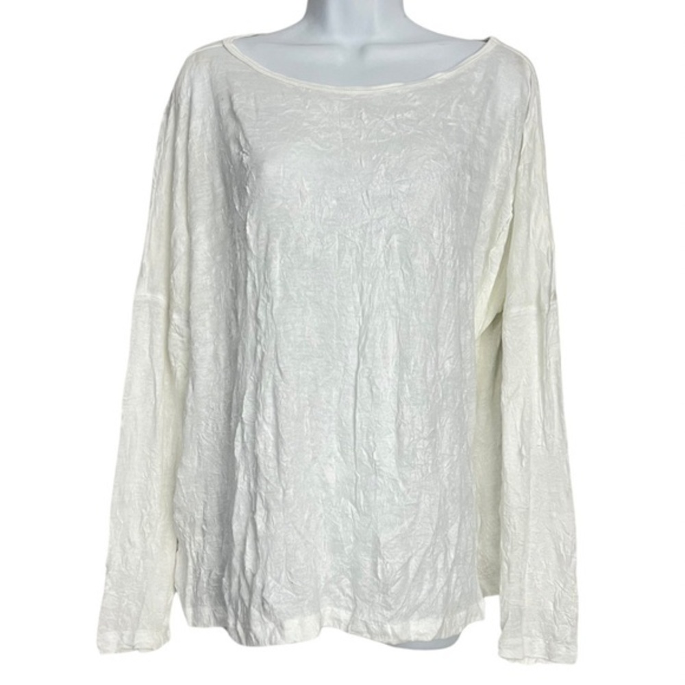 Karen Kane Off White Crinkle Mesh Long Sleeve Top | Sheer Lightweight Blouse